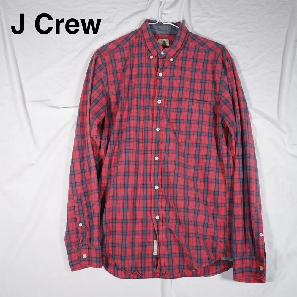 J.Crew Tartan Plaid Button Up Shirt Red Men's Medium